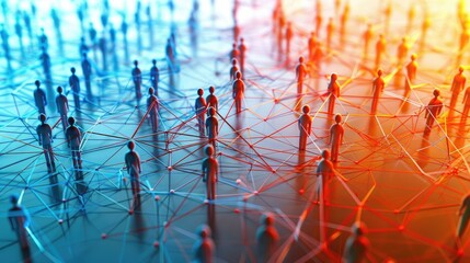 Poster - Network of people connected. Illustrates human connections and social networking.