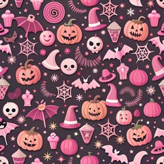 Wall Mural - Seamless pattern with Halloween elements. Black Halloween design for greeting cards, gift boxes, wallpaper, fabric, and web designs