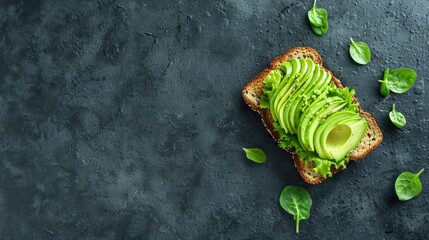 Canvas Print - Healthy menu concept with avocado sandwich on toast top view with copy space