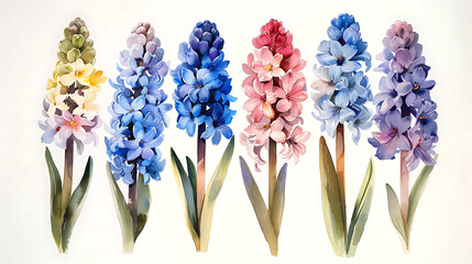 Wall Mural - Watercolor hyacinth set, hand painted floral illustration, beautiful flowers isolated on a white background