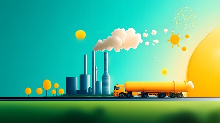 Wall Mural - Sustainable Methane Management - Pollution Control Flat Design Illustration with Copy Space for Text