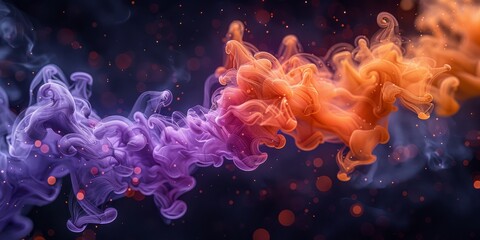 Wall Mural - experience the mesmerizing beauty of colorful swirling smoke in rich purple and orange hues