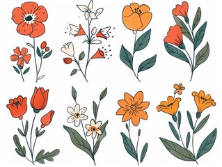 Sticker - vintage flower designs a white background