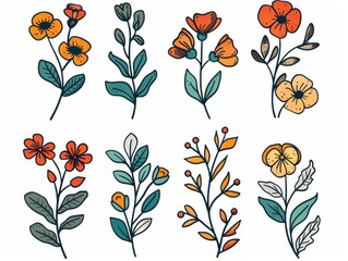 Sticker - vintage flower designs a white background