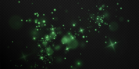 Wall Mural - Christmas background. Powder PNG. Magic shining green dust. Fine, shiny dust green bokeh particles fall off slightly. Fantastic shimmer effect.	
