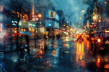 Wall Mural - a city street filled with lots of traffic covered in rain