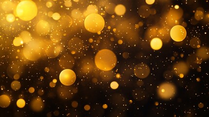 Poster - Defocused shiny lights on dark background, festive holiday backdrop. Black background with gold boken. Stock.