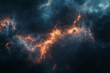 Poster - This is a generational AI made up of a scary bright electric lightning bolt with branches in the dark of the night sky