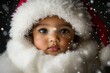 © Zaleman - Snow-effect photo of a child wearing a Santa hat with big eyes