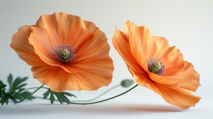 Poster - Two Vibrant Orange Poppies Gracefully Leaning Towards Each Other on a Soft Background