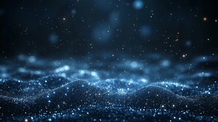 Leinwandbilder - A dark blue and glowing dust particle abstract background.
