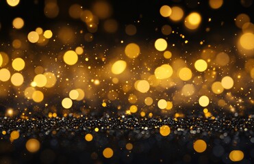 Poster - Defocused glitter vintage lights background. Black and gold