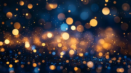 Poster - Abstract christmas texture with golden bokeh particles and highlights on a dark background