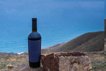 Canvas Print - Bottle of wine in the mountains