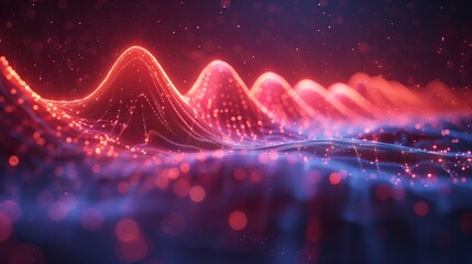 Poster - Colorful Waves of Light Representing Data Visualization in a Digital Landscape at Night
