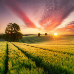 sunset over the field