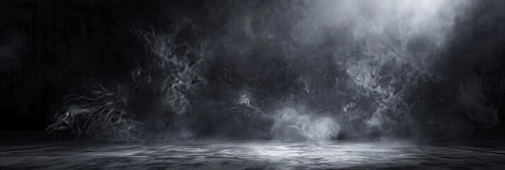 Wall Mural - Abstract dark background with fog and smoke on the floor, dark concrete wall