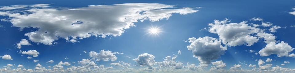 Wall Mural - blue sky hdri 360 panorama view with awesome white clouds with zenith for use in 3d graphics as sky 