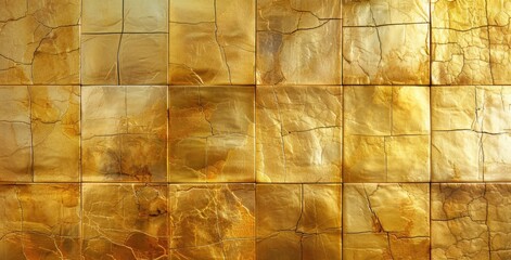 Poster - gold background texture of square gold tiles