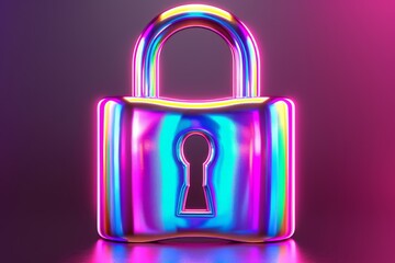 Canvas Print - Neon magenta digital padlock, showcasing high-security in a visually striking and contemporary cyber environment.