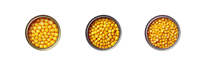 Wall Mural - Set of A Can of Sweet Corn, Top View, isolated over on transparent white background