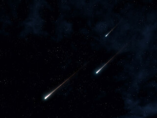 Wall Mural - Shooting stars on a black background. Fireballs flashed in the sky. Beautiful meteors isolated.