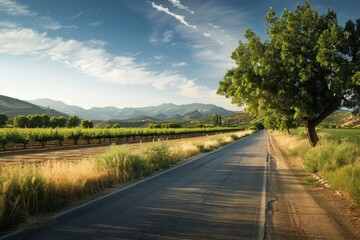 Wall Mural - a long road with a tree on the side of it