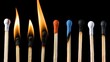 © pvl0707 - Various Matches Sparking Flames Against A Black Background Displaying Colorful Heads