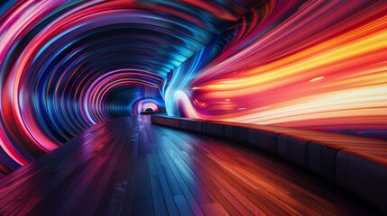 Canvas Print - A dynamic and colorful futuristic tunnel with vibrant, high-speed light trails creating a sense of movement.