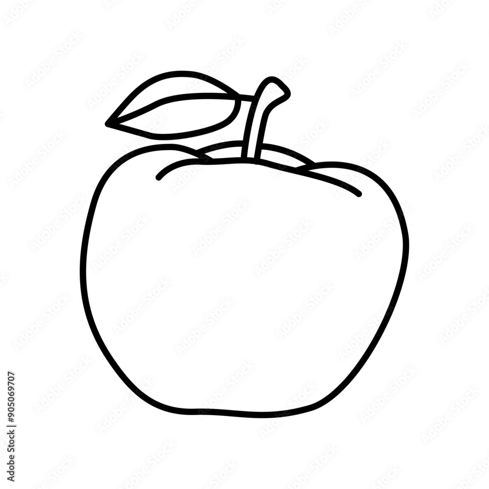 Apple, linear drawing. Icon. Line icon of apple with leaf. Sketch for ...
