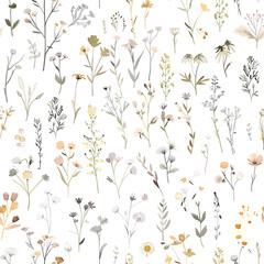 Naklejka na meble a seamless pattern of small wildflowers and plants on white background