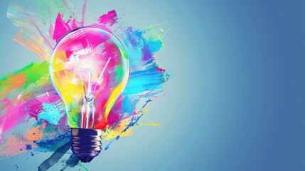 Canvas Print - A colorful light bulb is surrounded by splashes of paint