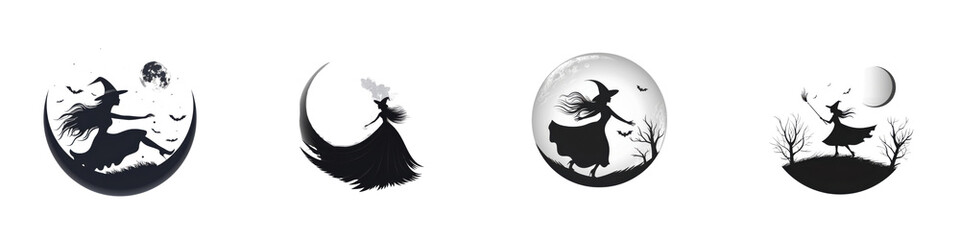 Wall Mural - four different silhouettes of witches flying through the air
