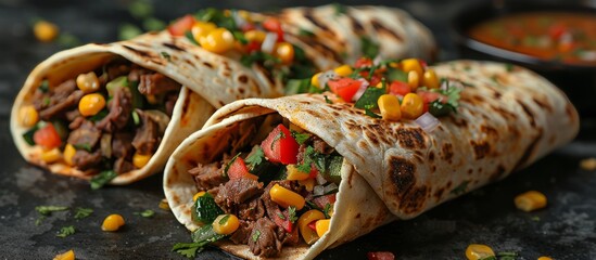 Poster - Close-Up of Delicious Beef Tacos with Fresh Vegetables and Corn