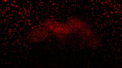 Poster - Red watercolor spray .Red bright paint particles on black background. Abstract festive panoramic illustration