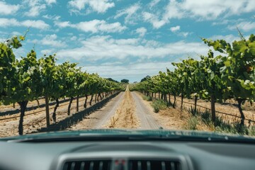 Wall Mural - a car driving down a dirt road next to a bunch of trees