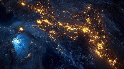 Sticker - A satellite photo of Palestine at night shows bright city lights scattered across the country, an important transport artery connecting Europe, Asia and Africa.