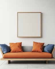 Wall Mural - A couch with orange pillows and a white frame