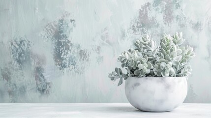 Sticker - Frosty succulents in a marble-like pot against abstract background