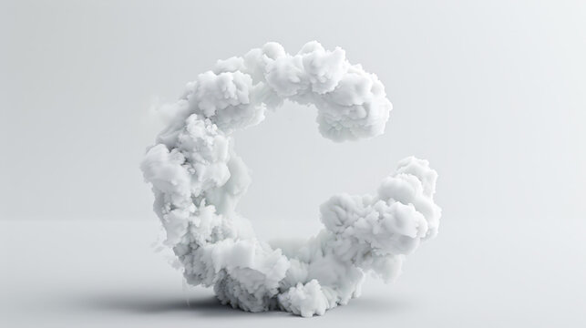 Capital letter C made of clouds or soft cotton. Fluffy airy style. Scrapbook activity. Generative AI
