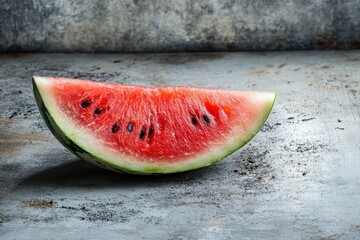 Wall Mural - A slice of watermelon is on a table