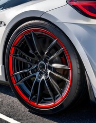 Detail of the front wheel of a sports car