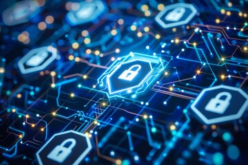 Aufkleber - A padlock icon symbolizing network security on a computer network, How do firewalls safeguard against cyber threats in the online world?