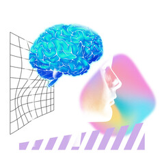 Wall Mural - AI technology png remix, human brain image, transparent background