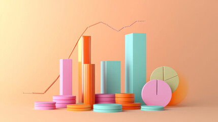 3d statistic graph icon for investment diagram report. creative solution concept on pastel background. Goal for business, bank, finance. 3d analysis investment graph vector icon render illustration