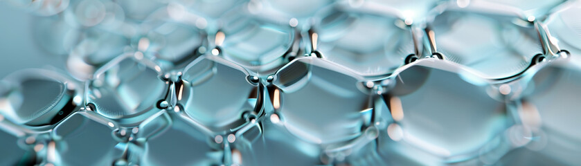 Wall Mural - close-up of interconnected glass droplets showcasing unique patterns, reflecting light in a serene b