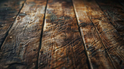 Wall Mural - Close-up of an old wooden table, aged wood texture background