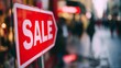 © Anastasia Knyazeva - Bright Sale Sign Displayed on Busy Street, Promoting Local Shopping Deals