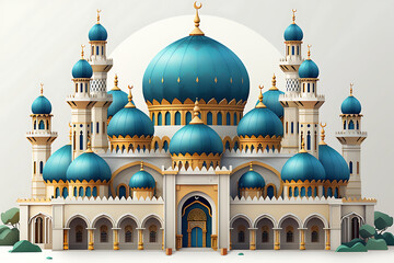 Ramadan Kareem and Eid Mubarak holiday, paper cut Muslim mosque illustration