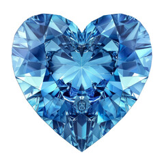 Poster - Big heart shaped blue diamond gemstone sparkling on a white background